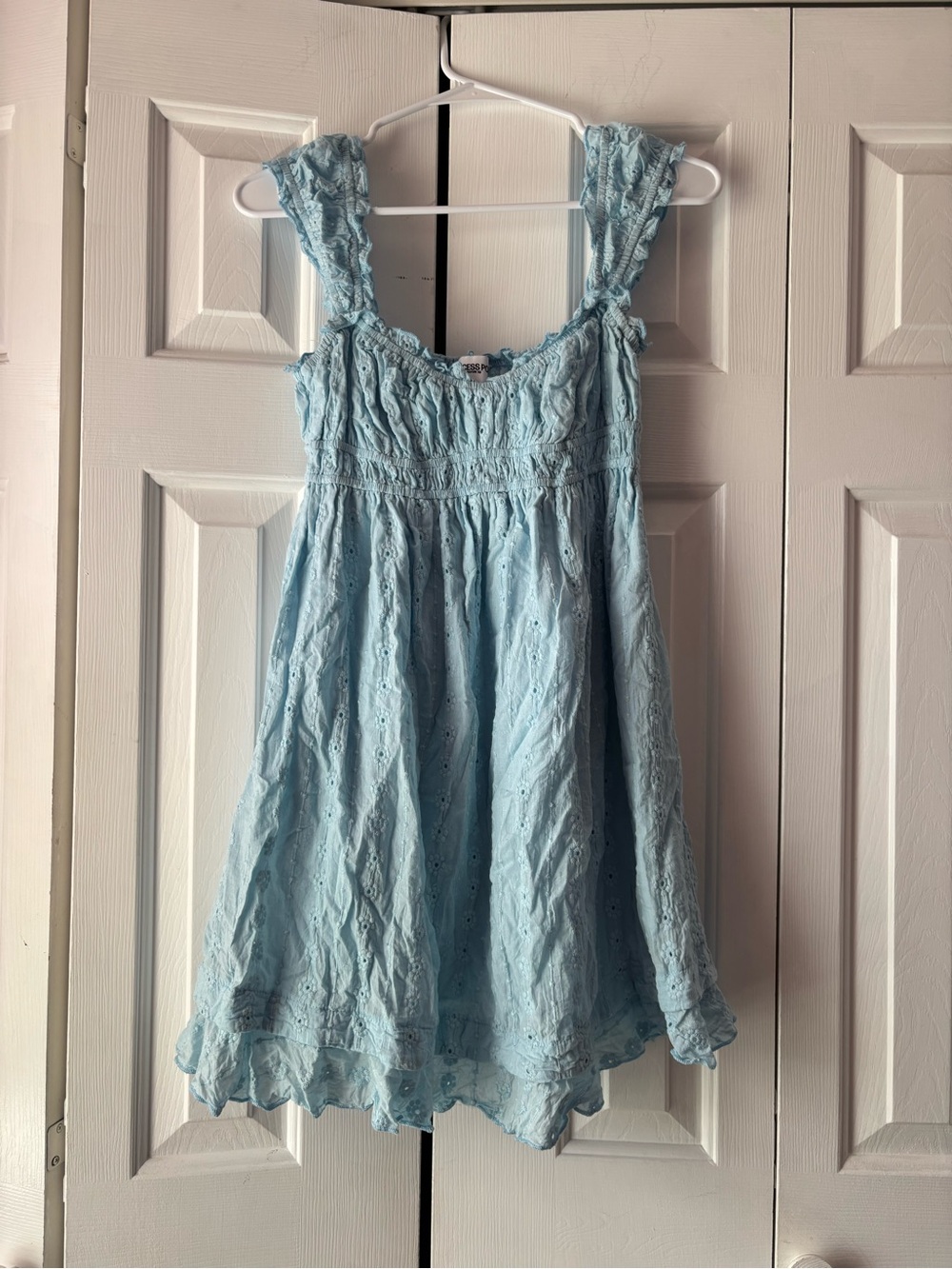 Princess Polly Carlita Mini Dress Blue Eyelet Babydoll Size 6